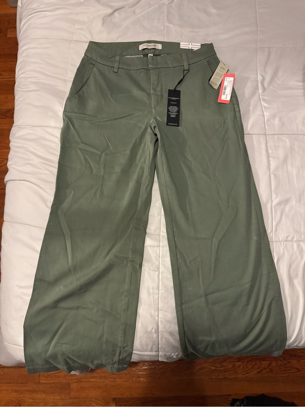 Liverpool Olive Green Wide-Leg Chinos